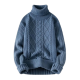 Slate Blue Turtleneck Cable-Knit Sweater
