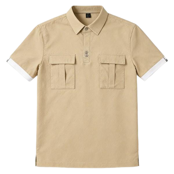 Beige Textured Utility Polo Shirt