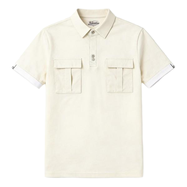 Cream Logo-Collar Utility Polo Shirt