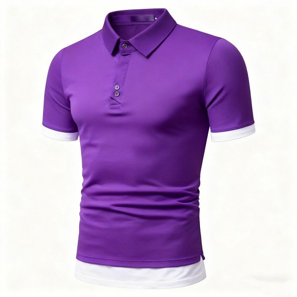 Men's Purple Layered-Hem Polo Shirt
