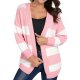 Women's Pink & White Striped Open-Front Cardigan