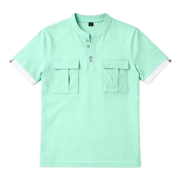 Mint Green Henley Utility Polo Shirt