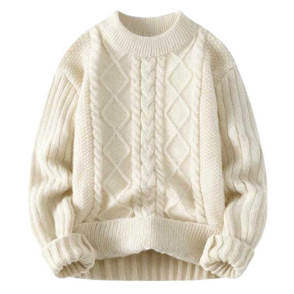 Cream Crew-Neck Cable-Knit Sweater